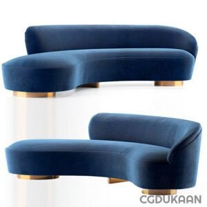 Two blue sofas with gold legs and a curved shape, adding elegance and style to any living space.