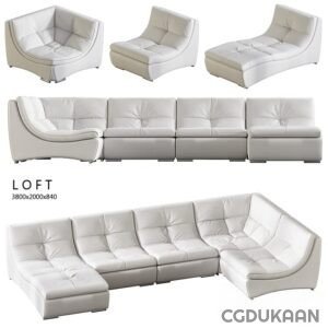 White leather sofas in various sizes.