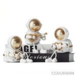 3d model of Three astronaut figurines playing guitar, showcasing their musical talents in space.