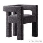 A modern chair made out of black textured foam material, with a simple and minimalist design consisting of a rectangular seat and four cylindrical legs.