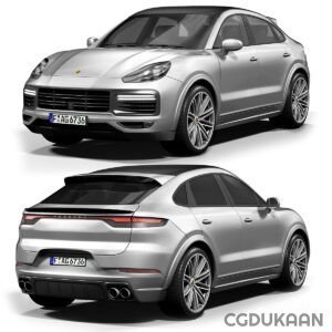 Two views of a silver Porsche Cayenne luxury SUV: one from the front left and one from the rear right angle.