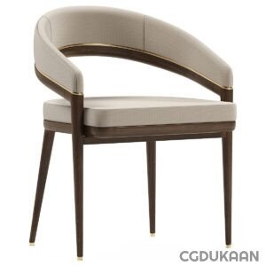 Modern armchair with a curved backrest and cushion seat, supported by wooden legs.