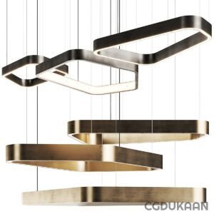 Modern geometric LED pendant light fixtures, with three intertwined bronze and black metal bands, hanging from thin cables against a white background.