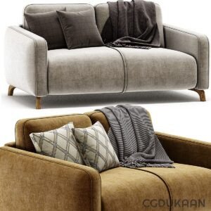 3d model of Cozy couch with a soft blanket draped over it.