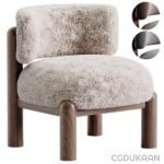 A chair with a cozy sheepskin seat and a sturdy wooden base, providing comfort and style.