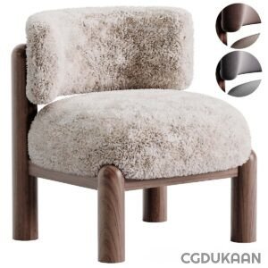 A chair with a cozy sheepskin seat and a sturdy wooden base, providing comfort and style.