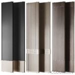 Three modern room dividers in black, beige, and dark brown colors with silver metallic accents at the bottom.