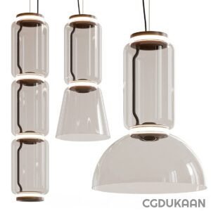 Four modern pendant lights with white shades and black details hanging against a white background.