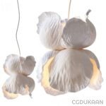 3d model of pendant in shape of White flowers suspended from ceiling, elegant and delicate decor.