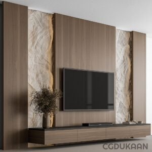 A contemporary living room with a big wall-mounted TV.