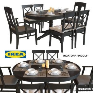 A stylish dining set from IKEA featuring a table and chairs. Perfect for any dining room.