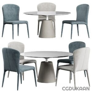 A round table surrounded by four chairs in a cozy dining room setting.