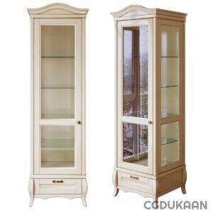 Two tall white cabinets with glass doors, perfect for displaying and storing items.