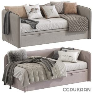 A cozy sofa bed adorned with pillows and blankets, perfect for a comfortable and versatile seating or sleeping option.