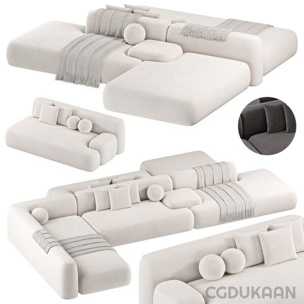 Various couches and pillows arranged in different positions, creating a cozy and inviting living room setting.