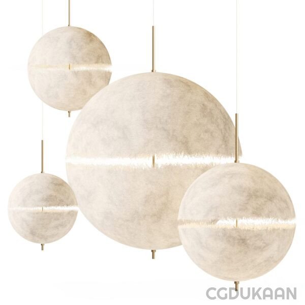 White spheres suspended by a chain, creating an elegant display.