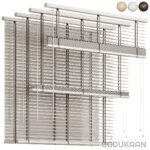 A window blind with a metal rod and colorful slats, offering a range of vibrant hues.