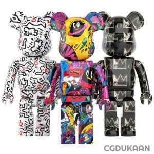 Assortment of Bearbrick figures with diverse patterns, highlighting the artistic flair of each collectible toy.