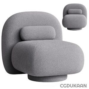 A gray chair with a round cushion and pillow, providing comfort and style to any space.