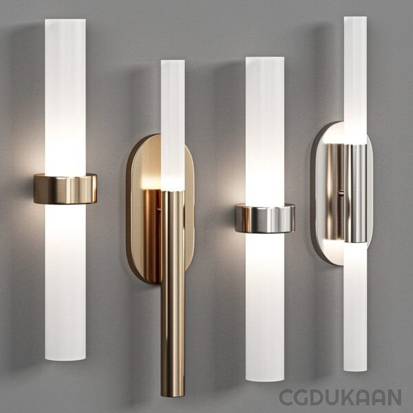 Three wall sconces: one large, one medium, and one small. Each sconce has a different color and size.