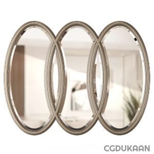 Three oval mirrors hanging on a wall in a room, reflecting the surroundings elegantly.