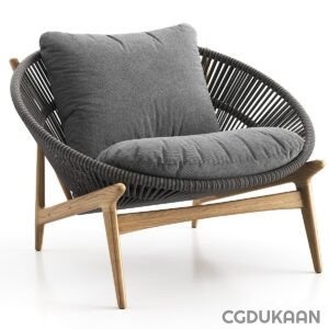 A contemporary chair with a wicker frame and gray cushion, perfect for adding style and comfort to any room.