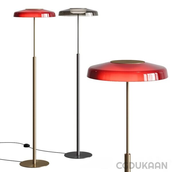 Three floor lamps with red and black shades, adding a touch of elegance and style to any room.