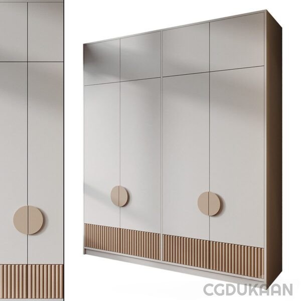 White wardrobe with two doors and wooden panel, perfect for organizing clothes and accessories.