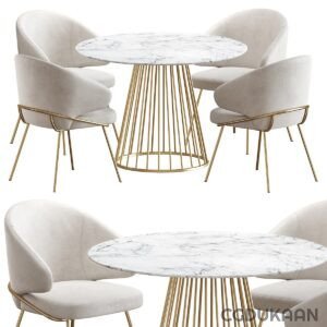 A marble table and chairs with gold metal legs, adding a touch of elegance to any room.