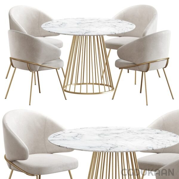 A marble table and chairs with gold metal legs, adding a touch of elegance to any room.