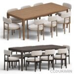 A modern dining set with four chairs and a table, perfect for family gatherings and meals.