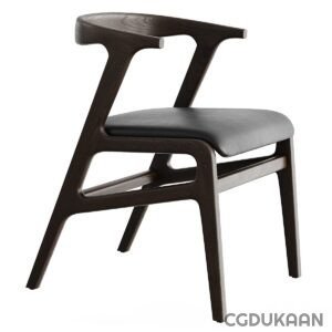 A chair with a dark wood frame and black leather seat, providing a stylish and comfortable seating option.