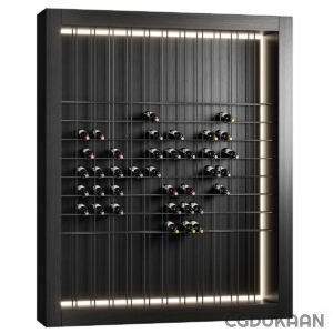 Wine rack with black frame and lights, perfect for showcasing your wine collection in style.