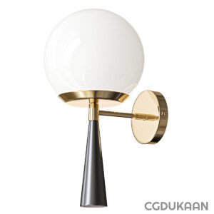 A contemporary wall light with a white globe.