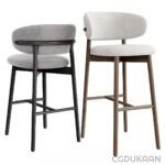 Two sleek bar stools with wooden frames, perfect for contemporary kitchen islands or home bars.