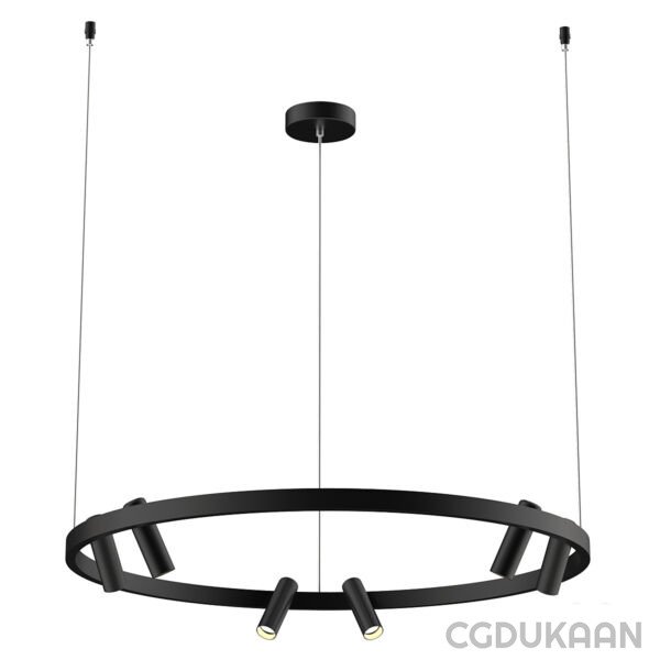 A black circular light fixture featuring four evenly spaced lights, providing a modern and stylish illumination option.