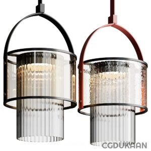 Two modern pendant lights with clear glass shades and metal accents.