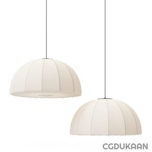 Two white pendant lamps with a white shade hanging from the ceiling.