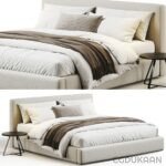 Three angles of a bed with pillows, showcasing its design and comfort.