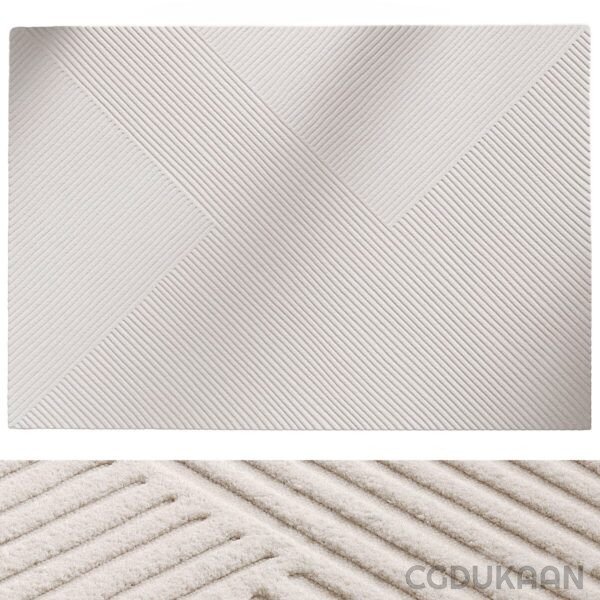 White rug with intricate pattern, adding elegance to any room decor.