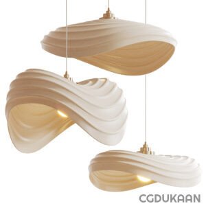 Three pendant lights with a wave shape hanging from the ceiling.