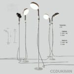 Three floor lamps of varying sizes and shapes.