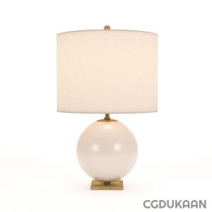 White table lamp with gold base and shade, elegant and modern lighting fixture.