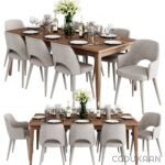 A 3D visualization of a dining table with four matching chairs, emphasizing a sleek and modern aesthetic.