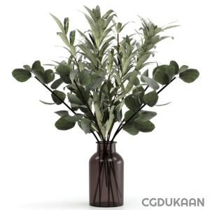 A decorative vase filled with lush green leaves, showcasing a vibrant and natural aesthetic.