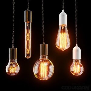 Vintage Edison light bulb with glowing filament on dark background.