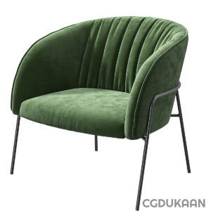 3d model of green velvet chair featuring sleek black legs, elegantly designed for modern interiors.