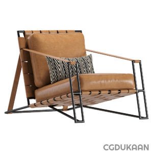 3d model of leather chair featuring a sturdy metal frame and a comfortable pillow for added support and elegance.