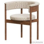 Beige upholstered modern chair.