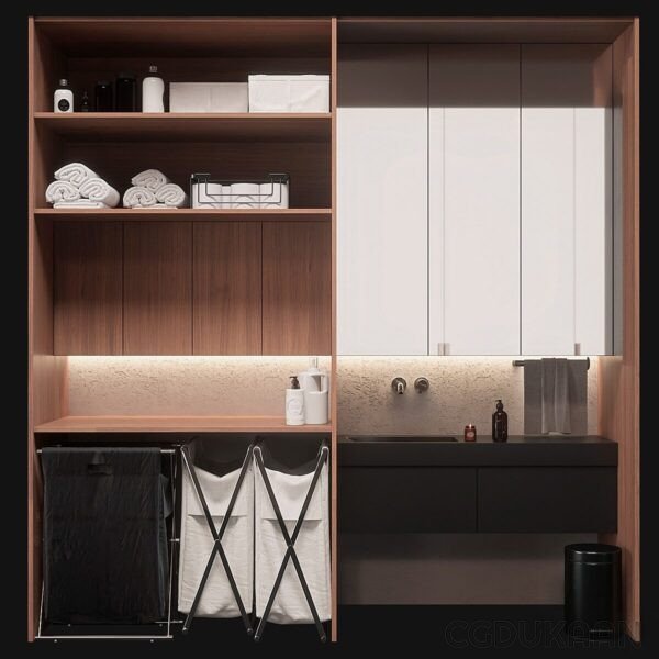 A clean bathroom featuring a sink, toilet, and a cabinet, showcasing a modern and organized space for personal care.